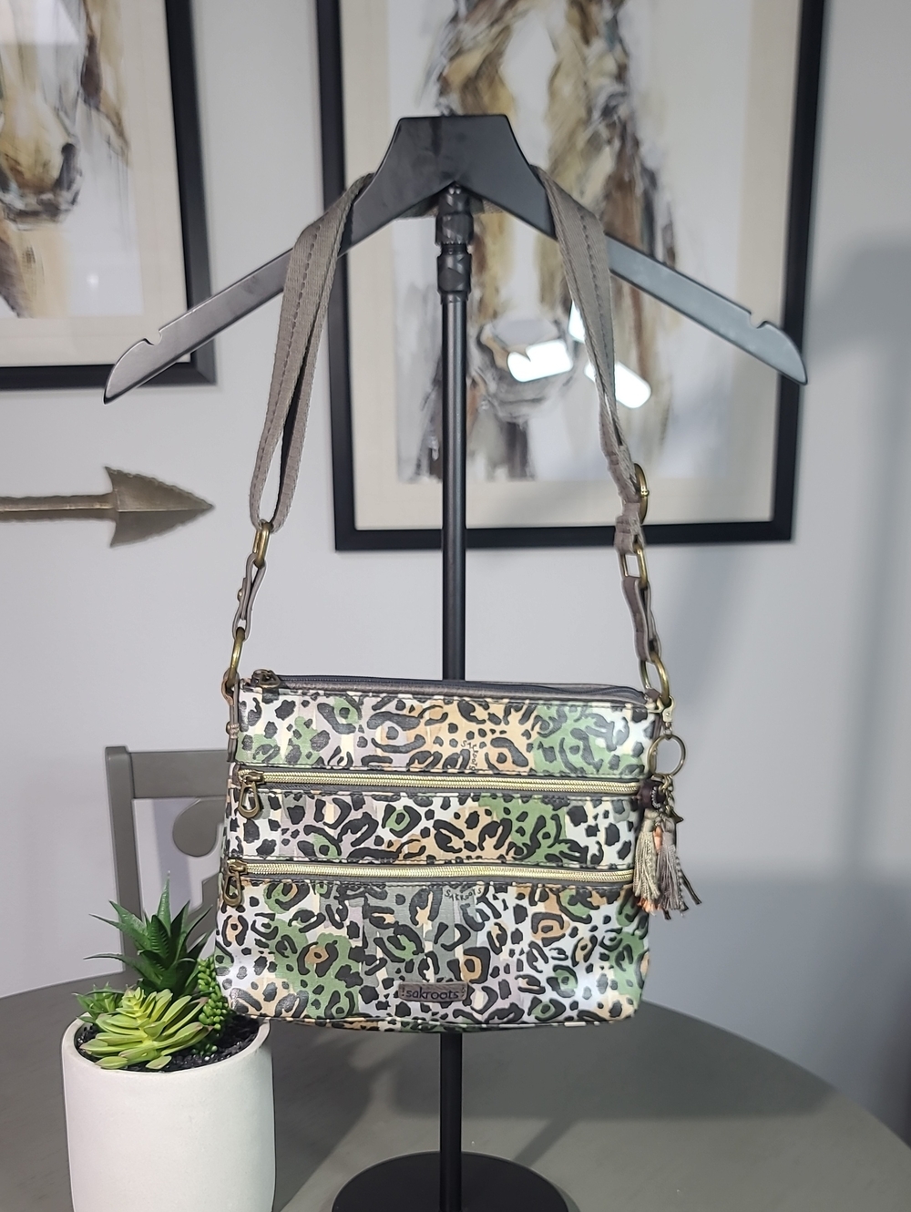 Sakroots Leopard Print Crossbody Bag With Duel Front Zipper